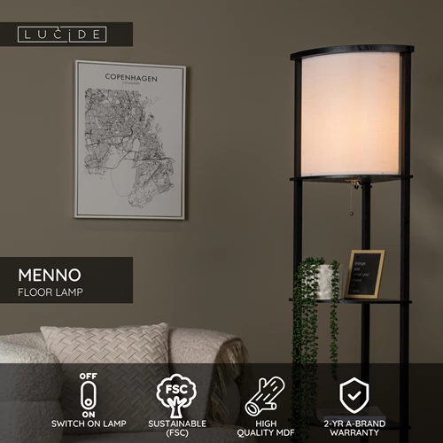 Lucide MENNO - Floor lamp - 1xE27 - Black - USP
